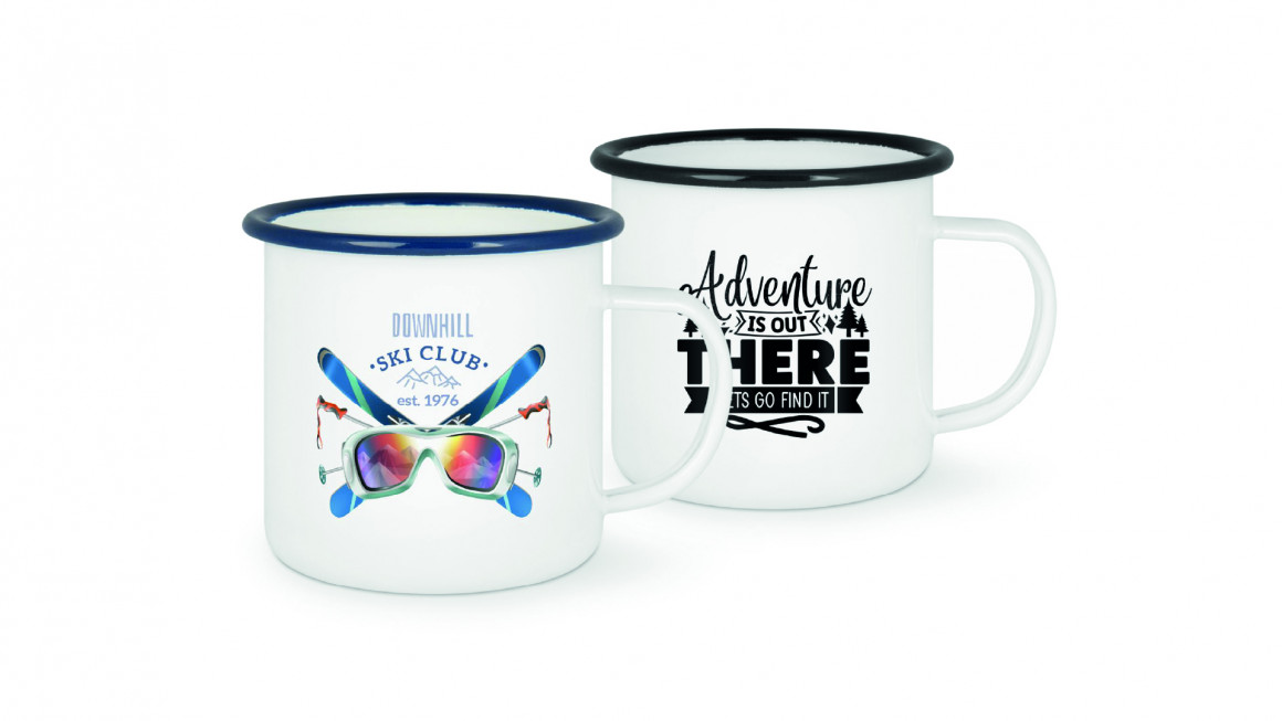 Emaillebecher mit farbigem Tassenrand