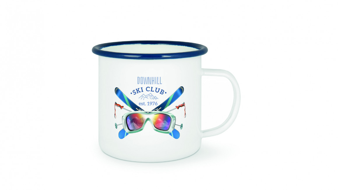 Emaillebecher mit farbigem Tassenrand